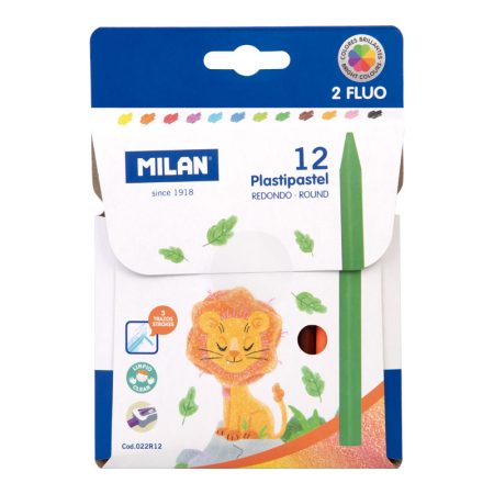 Milan Box 12 Round Plastipastel (Contains 2 Fluo Colours) - 1 Pcs.