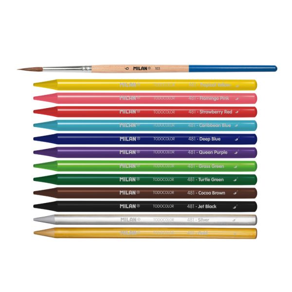 Milan Metal Box 12 Todocolor Woodless Watersoluble Colour Pencils + Brush