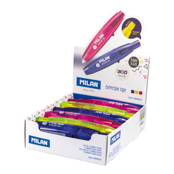 Milan Display Box 12 Acid Pusher Correction Tapes 5 Mm X 6 M - 1 Pcs.