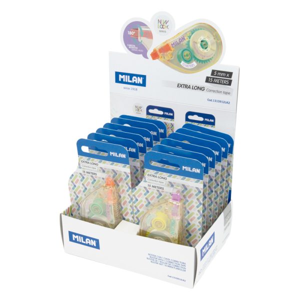 Milan Display Box 12 Blister Packs 5 Mm X 15 M Correction Tape, New Look Series - 1 Pcs.