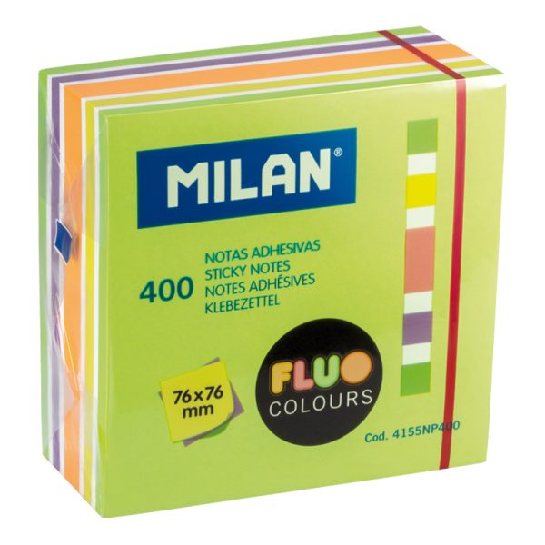 Milan Pad 400 Fluo Coloured Adhesive Notes 76 X 76 Mm (Green, Multicolour) - 1 Pcs.
