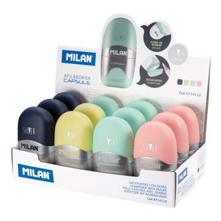 Milan Erasers With Pencil Sharpener CAPSULE Silver - 1 Pcs.
