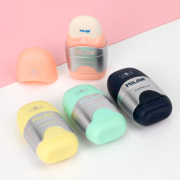 Milan Erasers With Pencil Sharpener CAPSULE Silver - 1 Pcs.