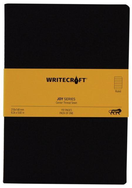 WriteCraft Joy Series Notebook | Notebook for Gifting | Office & Stationery Notebook | 192 pages | 210 X 148 | Uncoated 80 GSM | Centre Thread Sewn | Ruled | Pack of 1 - Black