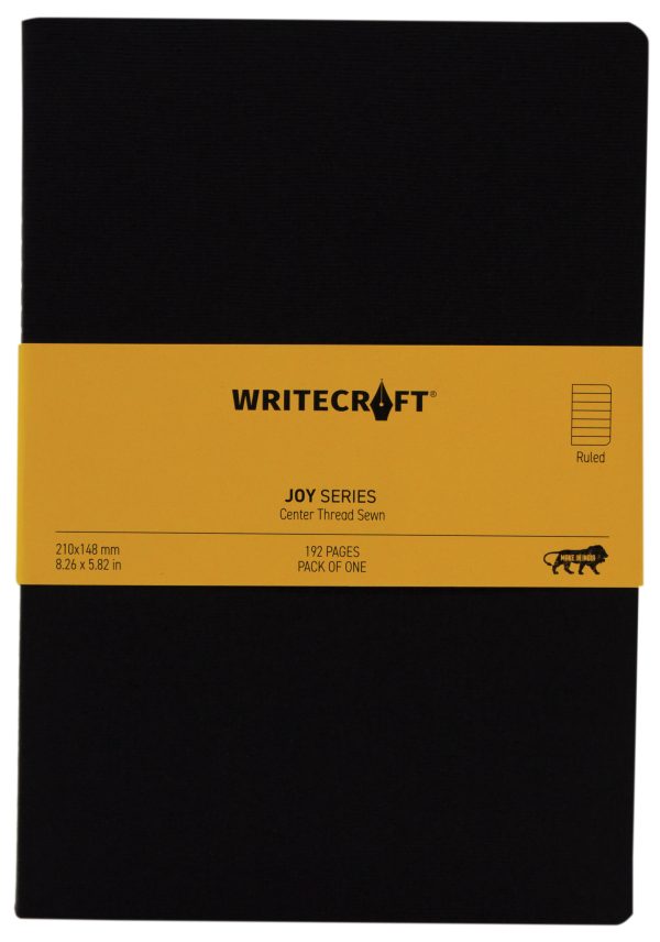 WriteCraft Joy Series Notebook | Notebook for Gifting | Office & Stationery Notebook | 192 pages | 210 X 148 | Uncoated 80 GSM | Centre Thread Sewn | Ruled | Pack of 1 - Black