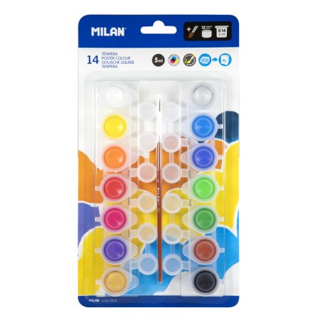 Milan Blister Pack With 14 Jars 5 Ml Poster Paint, 12 Mixing Pots And Brush