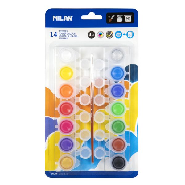 Milan Blister Pack With 14 Jars 5 Ml Poster Paint, 12 Mixing Pots And Brush