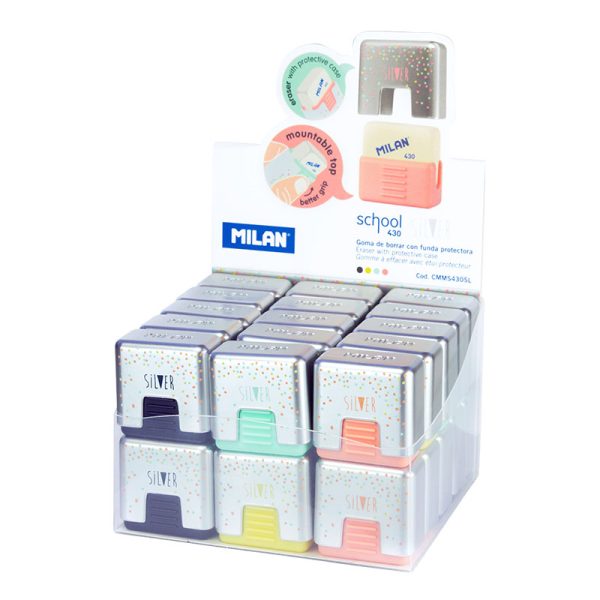 Milan Silver Soft Synthetic Rubber Erasers With Protective Case - 1 Pcs