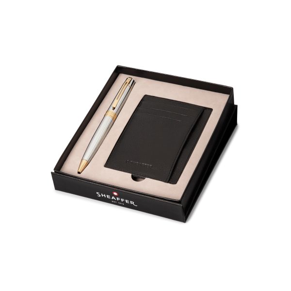 GIFTSET SHEAFFER 300 G9342 BRIGHT CHROME WITH GOLD TONE TRIM BP WITH CCH