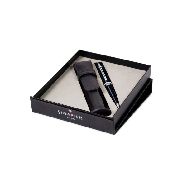 GIFT SET SHEAFFER 300 G9312 GLOSSY BLACK WITH CHROME TRIM BP WITH PEN POUCH