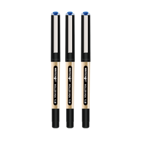 WRITECRAFT 1.0 mm Roller Ball Pen - Waterproof Quick Dry Ink - Black -Pack of 3