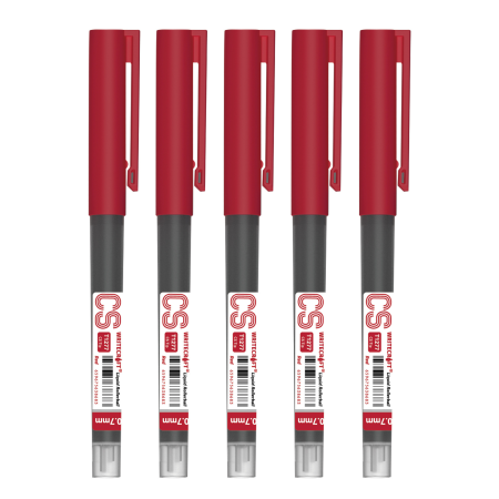 WRITECRAFT CS T1277 Liquid Roller Ball Pen 0.7 mm - Red Inck - Waterproof Quick Dry Ink - Pack of 5