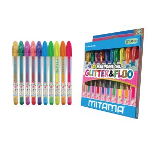Mitama Mini Gel Pen - Glitter and Neon Tip 1mm Assorted Colors in PET Box 10 pcs_62569