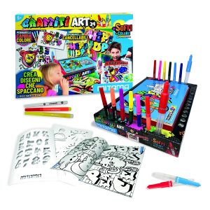 Mitama Graffiti Art - 15 magic markers + 2 airbrushes + 6 stencils + 1 Album - Fun Activity Set for Kids_62866