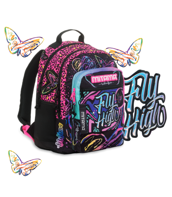 Mitama Extendable Fly High Backpack with Front Pocket, Pink, Elementary School and Free Time, Girls