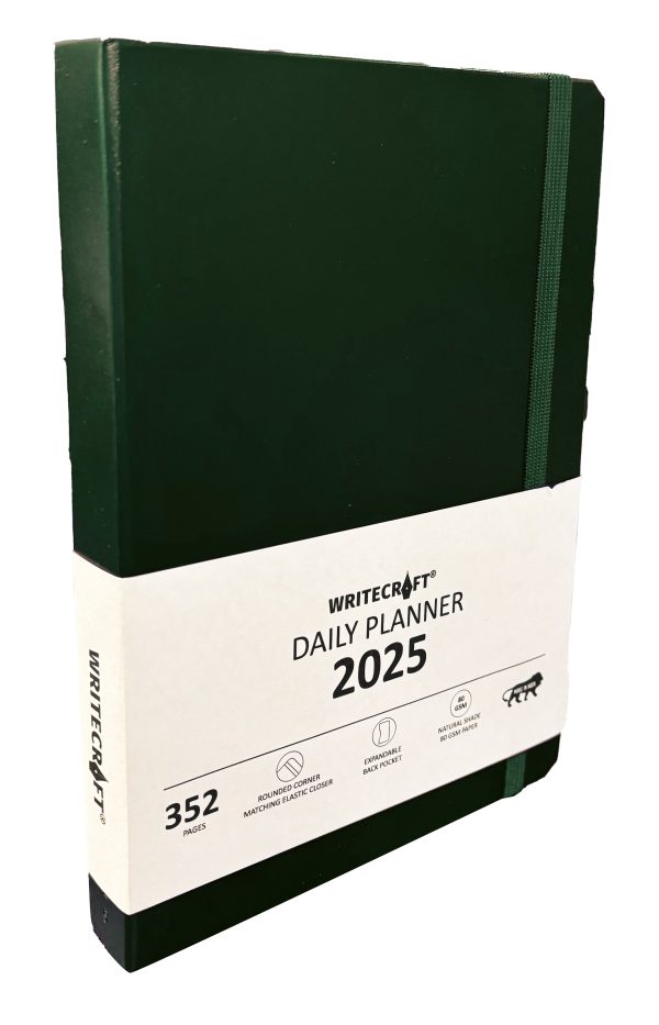 WriteCraft Daily Planner 2025 with 352 Pages | A6 | 80 GSM | Size 14.8x10.5 | Color Green (Hardcase)