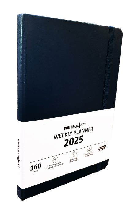 WriteCraft Weekly Planner 2025 with Leatherite Bound | A6 | 160 Pages | 80 GSM | Size 10.5x14.8 | Color Blue