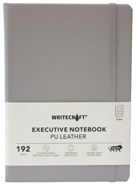WRITECRAFT Notebook A5 Grey with PU Leather Strap