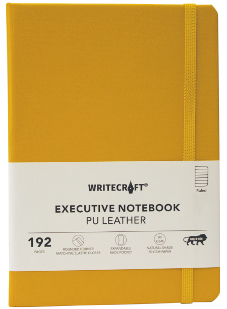 WRITECRAFT Notebook A5 Musterd Yellow with PU Leather Strap