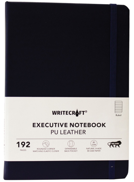 WRITECRAFT Notebook A5 Navy Blue with PU Leather Strap