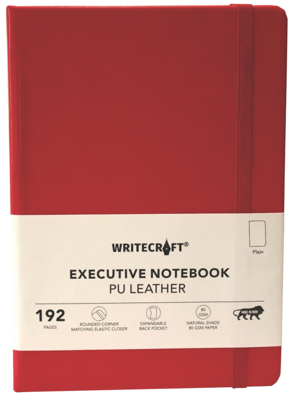 WRITECRAFT Notebook A5 Crimson Red with PU Leather Strap
