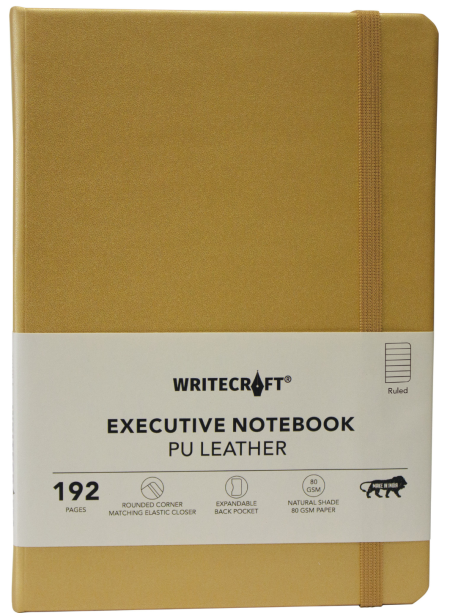 WRITECRAFT Notebook A5 Champagne Gold with PU Leather Strap