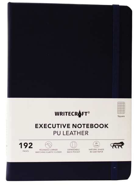 WRITECRAFT Notebook A5 Navy Blue with PU Leather Strap