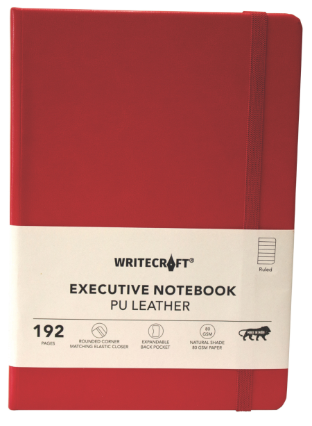 WRITECRAFT Notebook A5 Crimson Red with PU Leather Strap